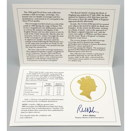 80 - A 1994 United Kingdom Gold Proof Sovereign Four Coin Collection. The 1994, 22K gold proof four coin ... 