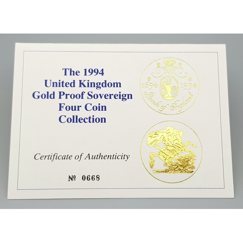 80 - A 1994 United Kingdom Gold Proof Sovereign Four Coin Collection. The 1994, 22K gold proof four coin ... 