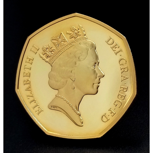 87 - A Royal Mint 1992-1993 Gold Proof Fifty Pence Coin. Queen Elizabeth II. 22k gold. 26.32g. Limited ed... 