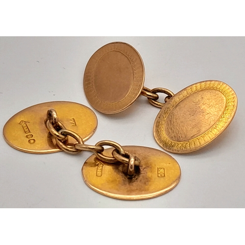 123 - A Pair of 9K Yellow Gold Antique Cufflinks. 5.35g.