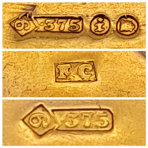 123 - A Pair of 9K Yellow Gold Antique Cufflinks. 5.35g.