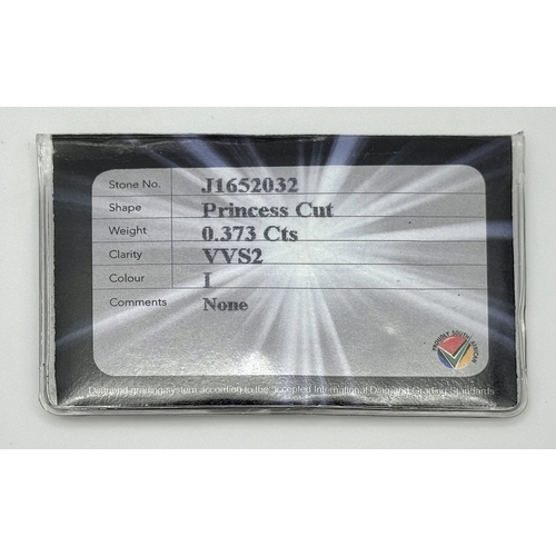136 - A Loose, Natural Princess Cut 0.373ct Diamond. VVS2 clarity, I colour. IDL certificate.