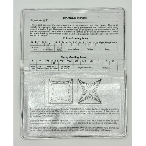 136 - A Loose, Natural Princess Cut 0.373ct Diamond. VVS2 clarity, I colour. IDL certificate.