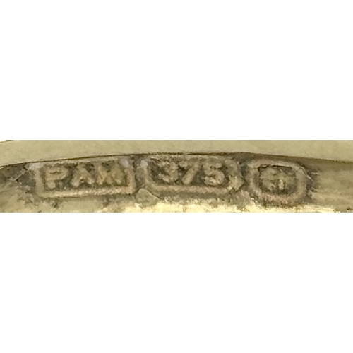 144 - A 9K Yellow Gold Ruby and Diamond Crossover Ring. Size P 1/2. 1.55g.