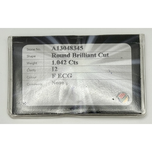 146 - A Loose, Natural Round Brilliant Cut 1.042ct Diamond. I2 clarity, F colour. IDL certificate.