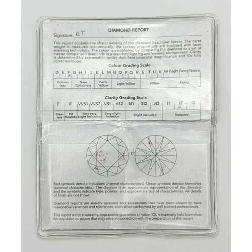 146 - A Loose, Natural Round Brilliant Cut 1.042ct Diamond. I2 clarity, F colour. IDL certificate.
