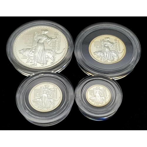 162 - A 2001 Royal Mint United Kingdom Britannia Silver Proof Collection. £2 - 32.45g, £1 - 16.22, 50 penc... 