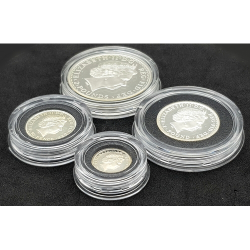162 - A 2001 Royal Mint United Kingdom Britannia Silver Proof Collection. £2 - 32.45g, £1 - 16.22, 50 penc... 