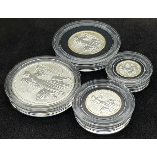 162 - A 2001 Royal Mint United Kingdom Britannia Silver Proof Collection. £2 - 32.45g, £1 - 16.22, 50 penc... 