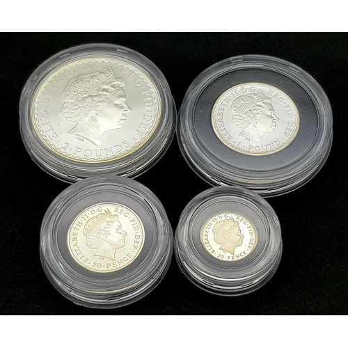 162 - A 2001 Royal Mint United Kingdom Britannia Silver Proof Collection. £2 - 32.45g, £1 - 16.22, 50 penc... 