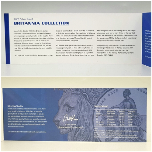 162 - A 2001 Royal Mint United Kingdom Britannia Silver Proof Collection. £2 - 32.45g, £1 - 16.22, 50 penc... 