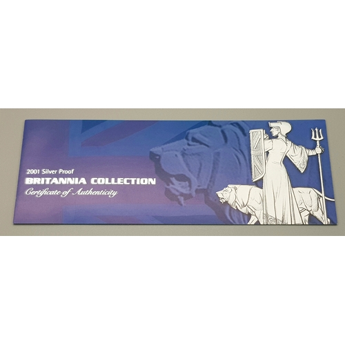 162 - A 2001 Royal Mint United Kingdom Britannia Silver Proof Collection. £2 - 32.45g, £1 - 16.22, 50 penc... 