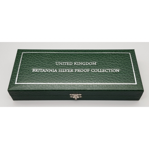 162 - A 2001 Royal Mint United Kingdom Britannia Silver Proof Collection. £2 - 32.45g, £1 - 16.22, 50 penc... 