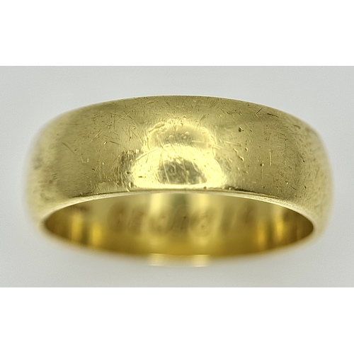 164 - An 18K Yellow Gold Band Ring. 8mm width. Size T. 8.75g.
