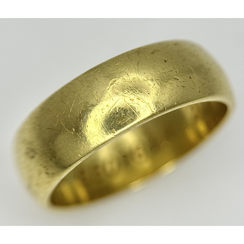 164 - An 18K Yellow Gold Band Ring. 8mm width. Size T. 8.75g.