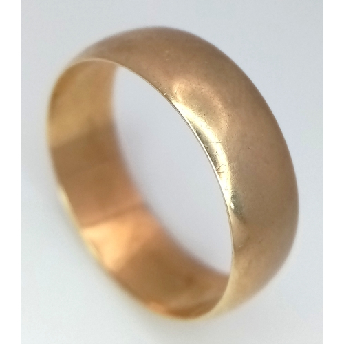 38 - A 9K Yellow Gold Band Ring. 7mm. Size R. 3.5g.