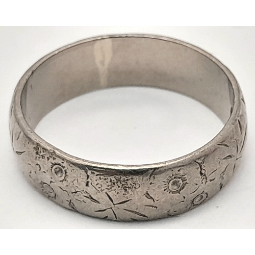 92 - A Vintage 18K White Gold Band Ring. 6mm. Size O. 6.12g.