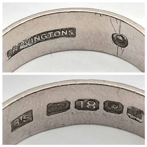 92 - A Vintage 18K White Gold Band Ring. 6mm. Size O. 6.12g.