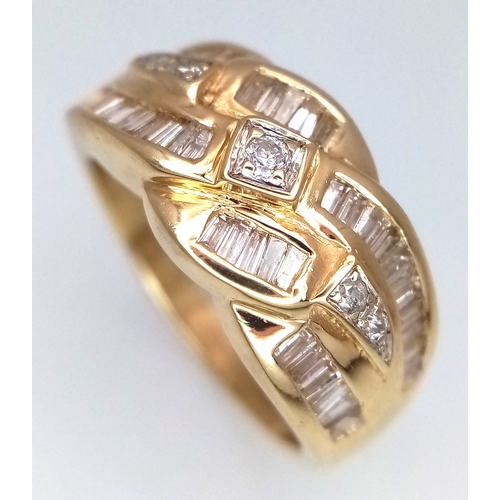 117 - A 14k yellow gold diamond fancy twist ring, 7.5g total weight, 0.25ct diamond weight, ring size O. R... 