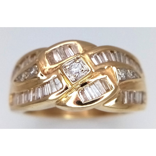117 - A 14k yellow gold diamond fancy twist ring, 7.5g total weight, 0.25ct diamond weight, ring size O. R... 