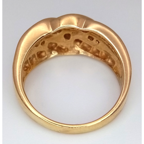 117 - A 14k yellow gold diamond fancy twist ring, 7.5g total weight, 0.25ct diamond weight, ring size O. R... 