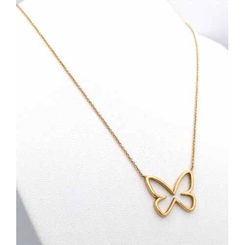 145 - An 18k yellow gold butterfly necklace, 4.7g total weight, 18” chain length. Ref: 1455I.