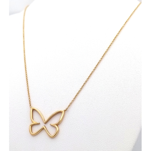 145 - An 18k yellow gold butterfly necklace, 4.7g total weight, 18” chain length. Ref: 1455I.