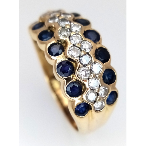 173 - AN 18K YELLOW GOLD DIAMOND AND SAPPHIRE SET RING. 0.40CT. 5.9G. SIZE S. REF - SPSA 4002.