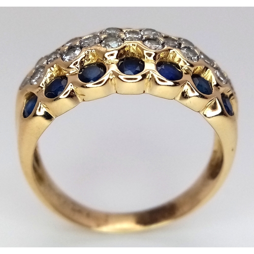 173 - AN 18K YELLOW GOLD DIAMOND AND SAPPHIRE SET RING. 0.40CT. 5.9G. SIZE S. REF - SPSA 4002.