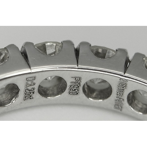 128 - A 950 Platinum Diamond Eternity Ring. 21 round brilliant cut diamonds - 3.25ctw. VS1/2 clarity. G-H ... 