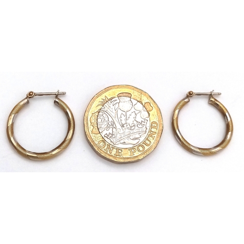 175 - Classic pair of 9 CARAT GOLD ITALIAN HOOP EARRINGS. 1.78 Grams. Approx 1.8 cm Diameter. Attractive D... 