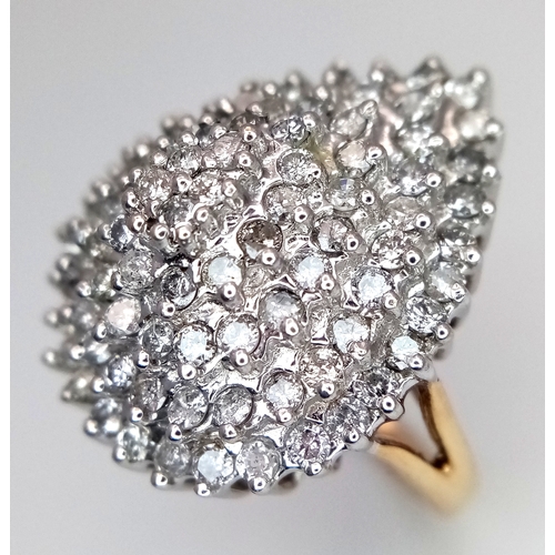 40 - A 9K YELLOW GOLD PEAR SHAPE DIAMOND CLUSTER RING. 0.60CTW. 7.3G, SIZE M. REF 9667
