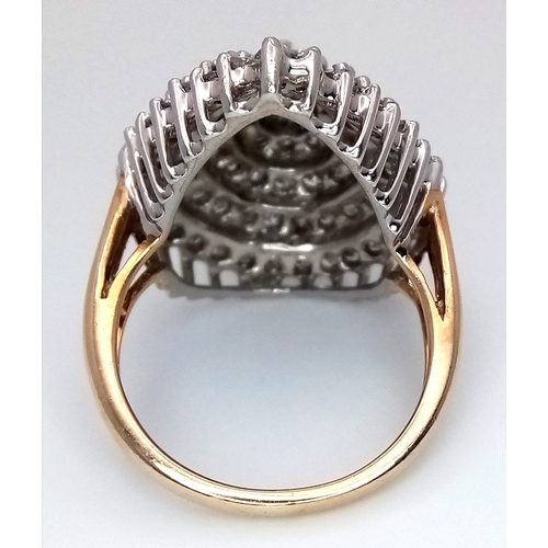 40 - A 9K YELLOW GOLD PEAR SHAPE DIAMOND CLUSTER RING. 0.60CTW. 7.3G, SIZE M. REF 9667