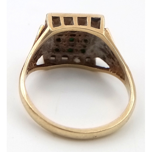 70 - Interesting 9 CARAT GOLD RING with TURQUOISE STONES  set to top in ‘GRID’  Style. Full UK hallmark .... 
