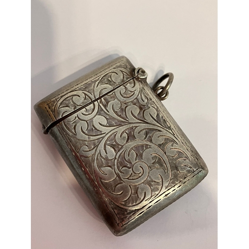 112 - Antique SILVER VESTA . Clear Hallmark for W.J. Myatt, Chester 1912. Beautifully decorated with blank... 