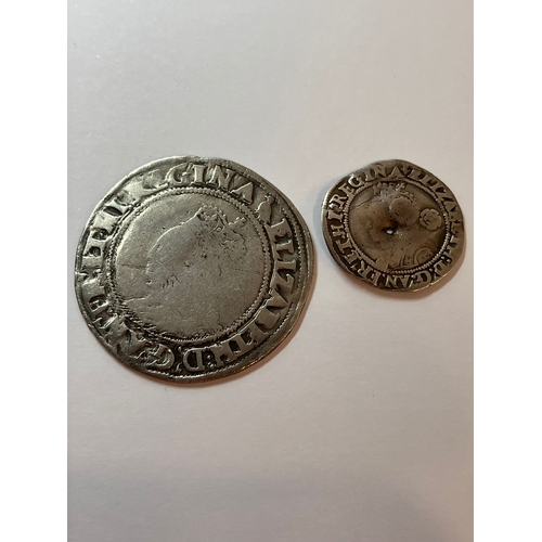 119 - 2 x ‘ELIZABETH I’  COINS. To include a 1561 SILVER HALF GROAT fair/fine (dent to middle) with some n... 