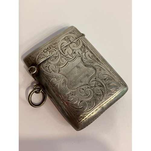 112 - Antique SILVER VESTA . Clear Hallmark for W.J. Myatt, Chester 1912. Beautifully decorated with blank... 