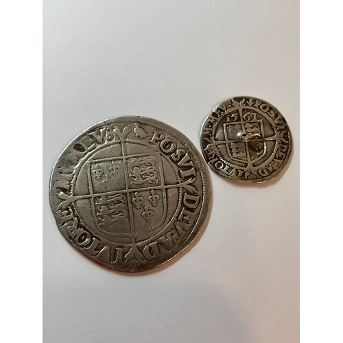 119 - 2 x ‘ELIZABETH I’  COINS. To include a 1561 SILVER HALF GROAT fair/fine (dent to middle) with some n... 