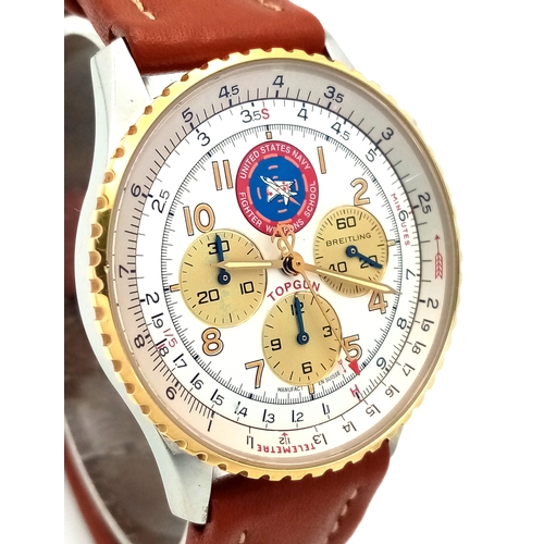 69 - A Breitling Limited Edition Top Gun Chronograph Automatic Gents Watch. Model - 30022. Brown leather ... 