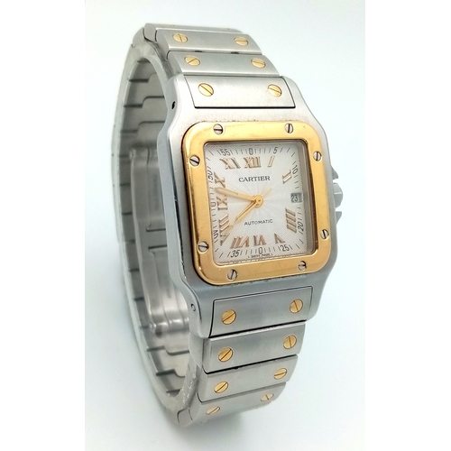 90 - An Automatic Cartier Santos Galbee Ladies Watch. Model 2319. Stainless steel and yellow gold bracele... 