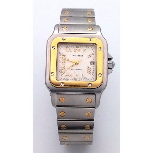 90 - An Automatic Cartier Santos Galbee Ladies Watch. Model 2319. Stainless steel and yellow gold bracele... 