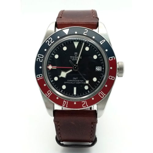 97 - A Tudor GMT Automatic Gents Watch. Model 79830RB. Brown leather strap. Stainless steel case - 42mm. ... 