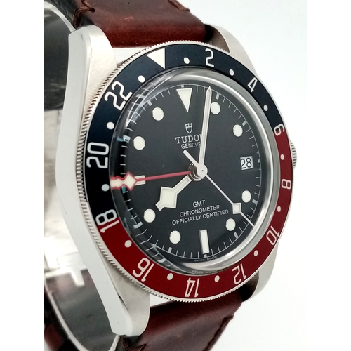 97 - A Tudor GMT Automatic Gents Watch. Model 79830RB. Brown leather strap. Stainless steel case - 42mm. ... 