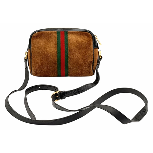 759 - A Gucci Brown Ophidia Small Shoulder Bag. Brown suede with gold-tone hardware, a front zipped pocket... 