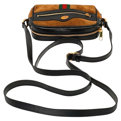 759 - A Gucci Brown Ophidia Small Shoulder Bag. Brown suede with gold-tone hardware, a front zipped pocket... 
