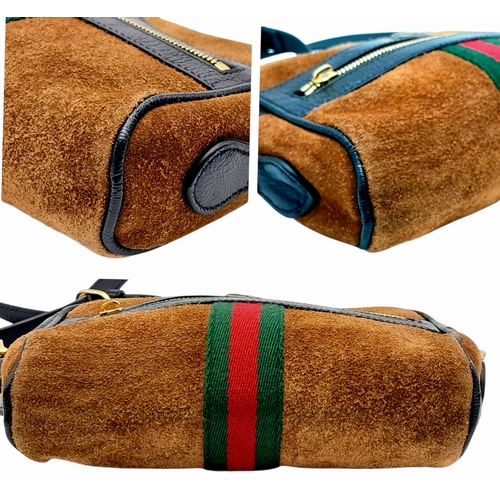 759 - A Gucci Brown Ophidia Small Shoulder Bag. Brown suede with gold-tone hardware, a front zipped pocket... 