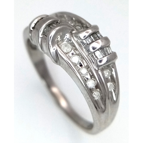 139 - A 14K WHITE GOLD DIAMOND SET RING. 3.5G. SIZE P. REF - 4057.