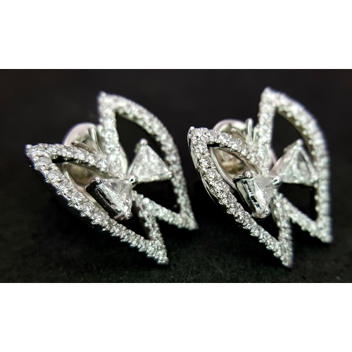 86 - A 950 Platinum and Diamond Set of Earrings and Ring in  Fancy Angel Wings Form. Trillion and round b... 
