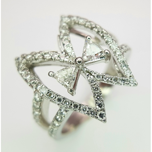 86 - A 950 Platinum and Diamond Set of Earrings and Ring in  Fancy Angel Wings Form. Trillion and round b... 