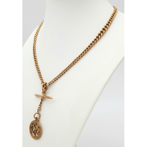 68 - A VINTAGE 9K GOLD WATCH CHAIN (ALBERT) WITH CLOVER FOB .     27.1gms